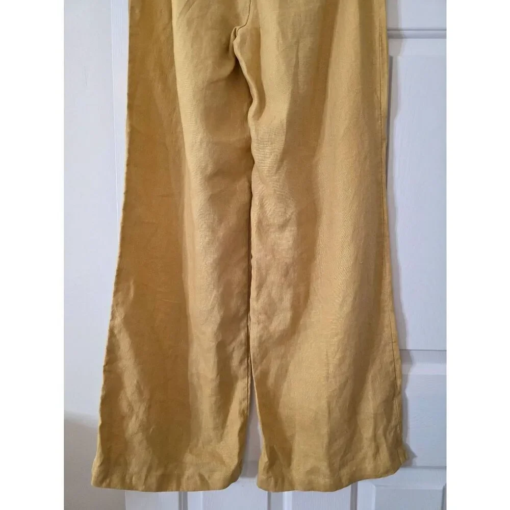 Reformation Yellow Linen High Waisted Wide-Leg Pants 6